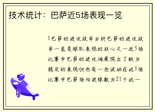 技术统计：巴萨近5场表现一览