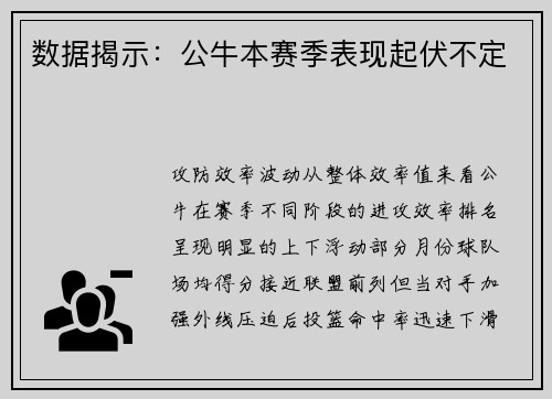 数据揭示：公牛本赛季表现起伏不定